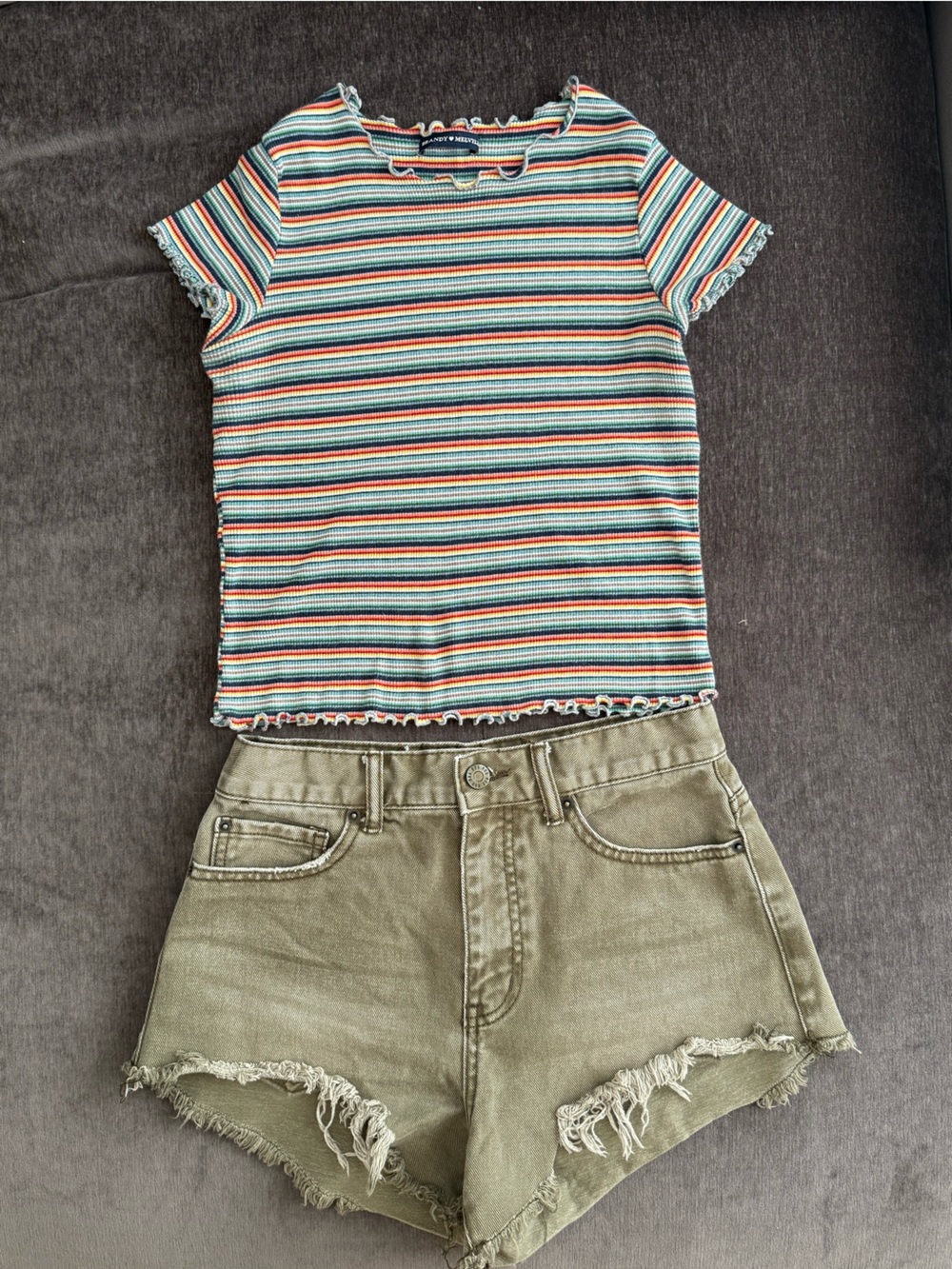 Brandy Melville Ribbed Top with Multicolored Stripes & BDG Cheeky Shorts